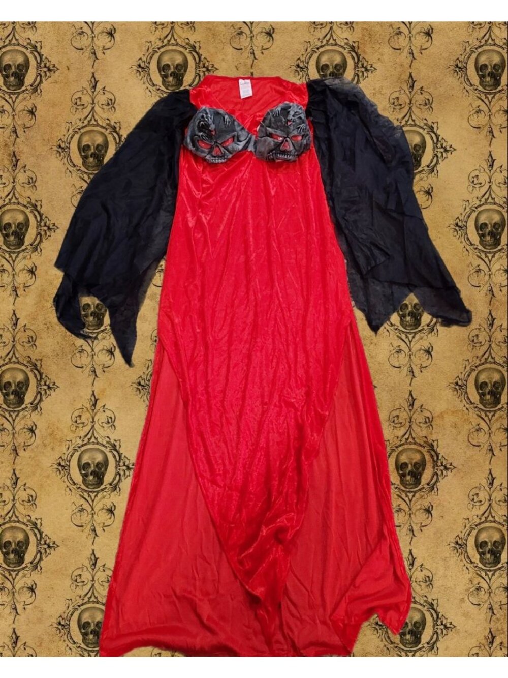 Rubies Wicked Vampire Costume Dress Red Velvet Vinyl Chest Black Silk Size M